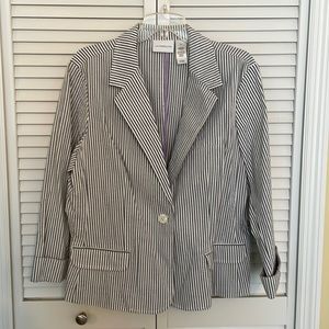 Liz Clairborne, grey and white striped seersucker suit